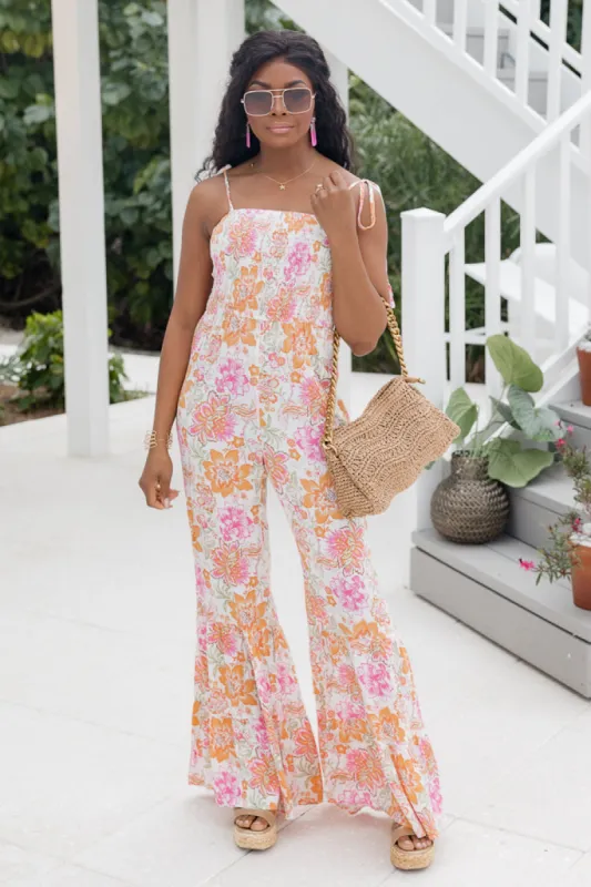 Aware Of This Multi Floral Flare Leg Jumpsuit FINAL SALE sold by Pink Lily