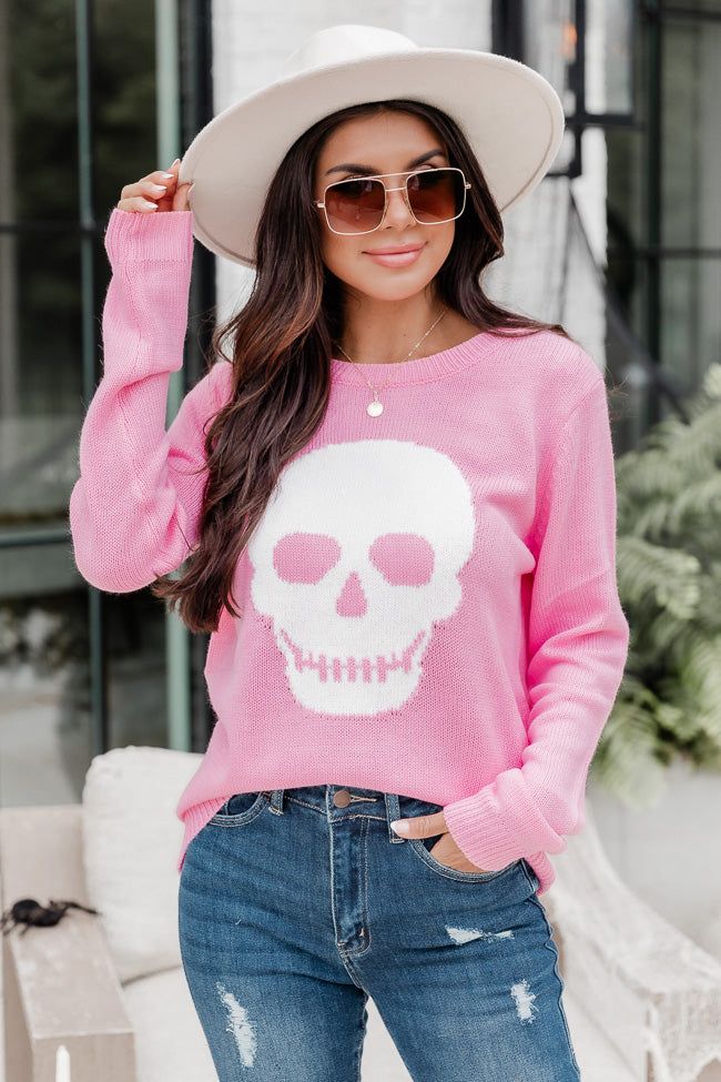 Bad To The Bone Pink Skull Sweater FINAL SALE sold by Pink Lily