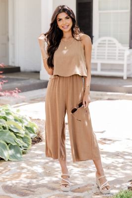 Never Wanna Leave Mocha Jumpsuit FINAL SALE sold by Pink Lily