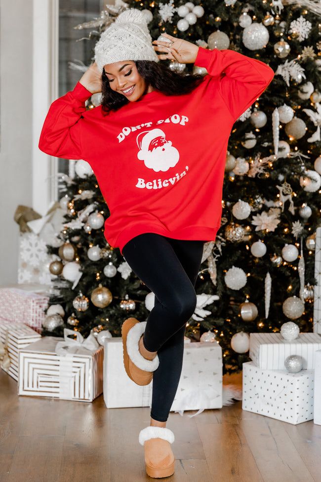 Don’t Stop Believin' Red Oversized Graphic Sweatshirt sold by Pink Lily product image thumbnail 5