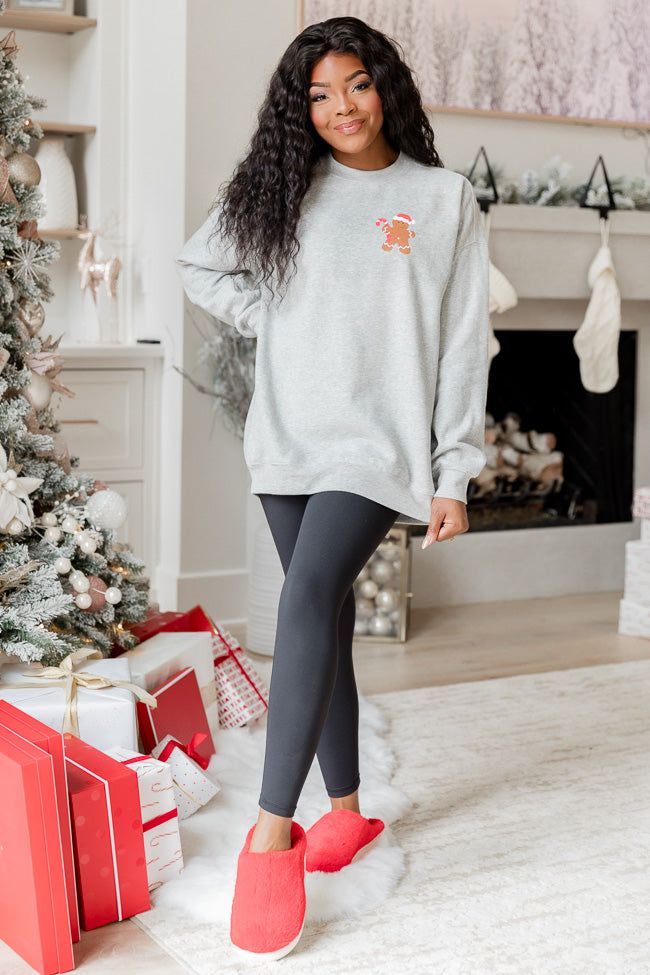 Gingerbread Man Grey Graphic Sweatshirt sold by Pink Lily product image thumbnail 3
