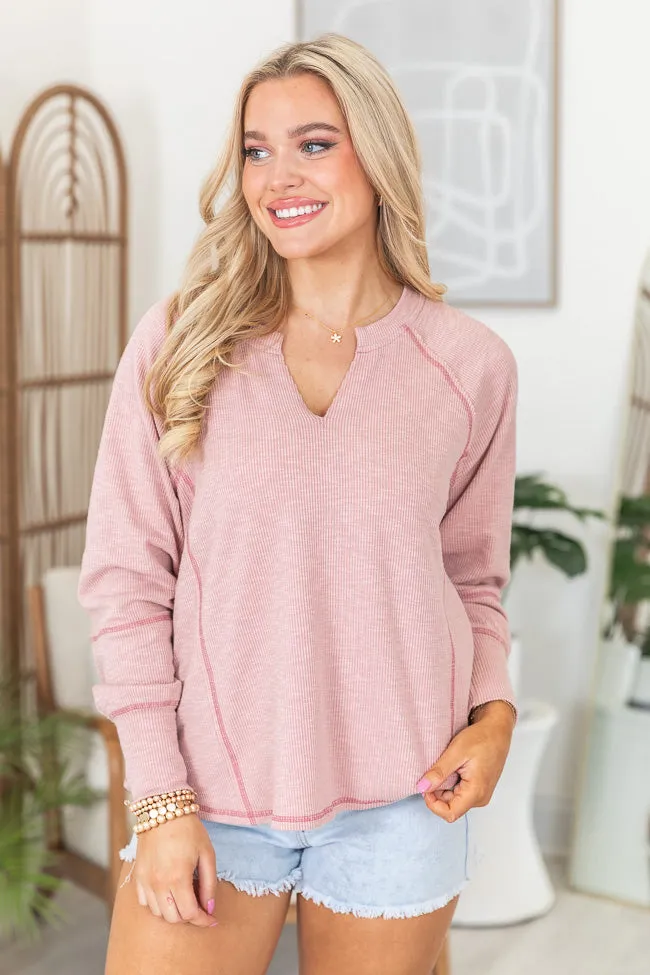Believe In You Mauve Split V Neck Long Sleeve Top FINAL SALE sold by Pink Lily product image thumbnail 5