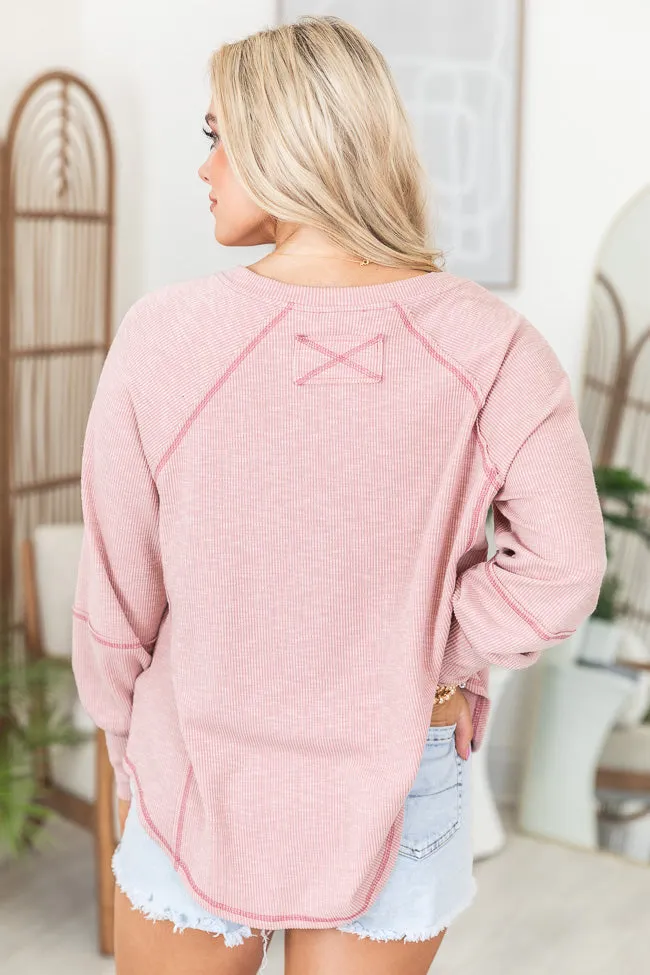 Believe In You Mauve Split V Neck Long Sleeve Top FINAL SALE sold by Pink Lily product image thumbnail 4