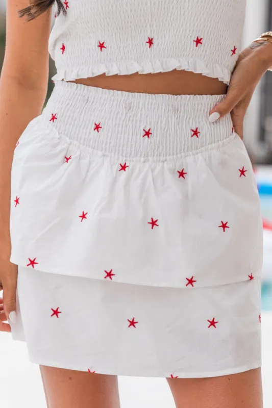 Lifetime Chance Ivory And Red Stars Smocked Waist Printed Skort FINAL SALE sold by Pink Lily