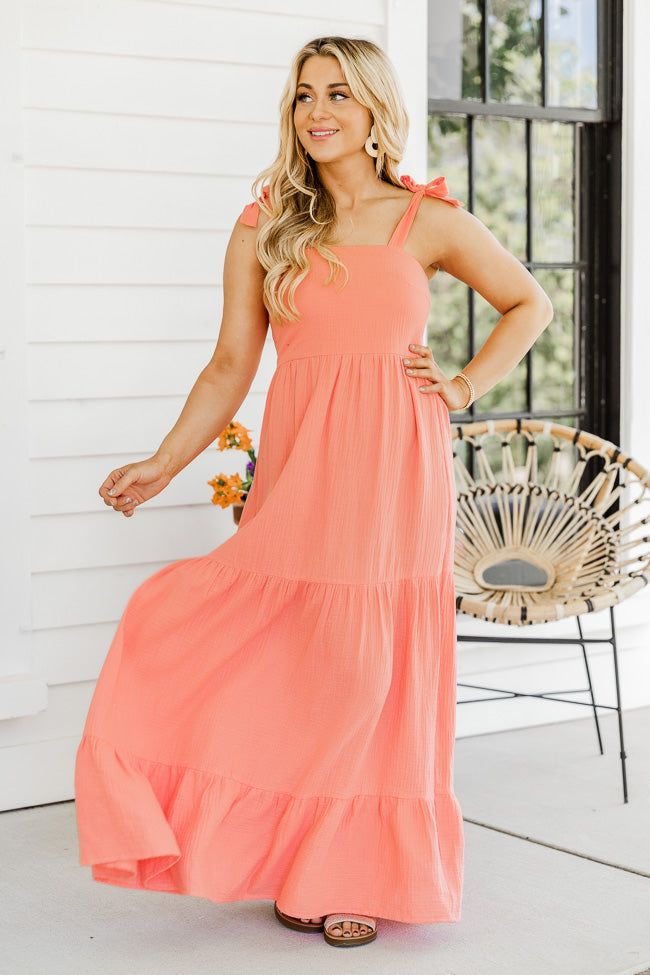 Sunshine Sweet Coral Gauze Maxi Dress FINAL SALE sold by Pink Lily product image thumbnail 2