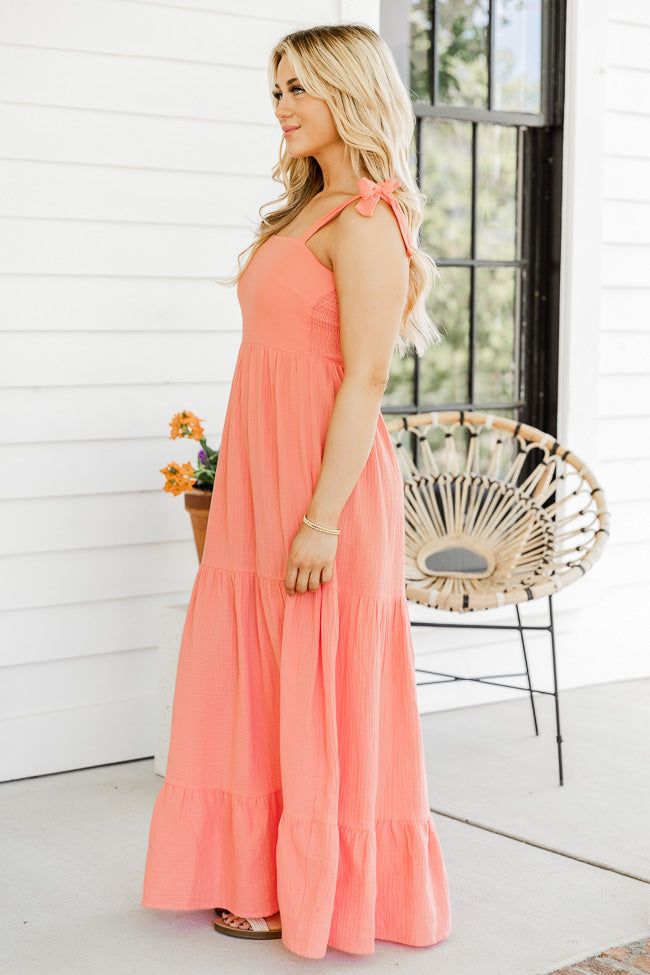 Sunshine Sweet Coral Gauze Maxi Dress FINAL SALE sold by Pink Lily product image thumbnail 3