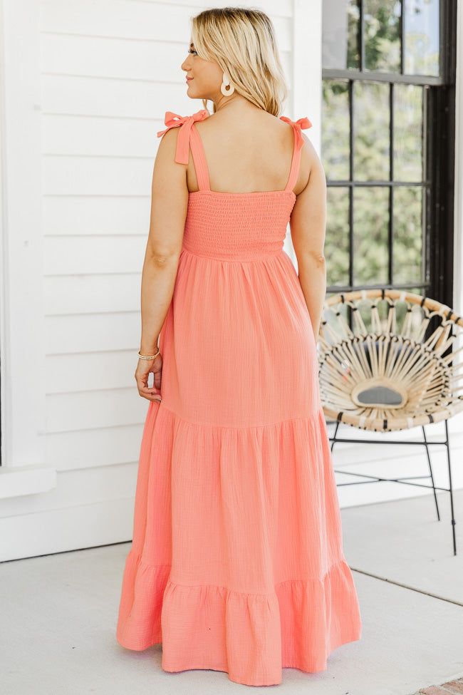 Sunshine Sweet Coral Gauze Maxi Dress FINAL SALE sold by Pink Lily product image thumbnail 4
