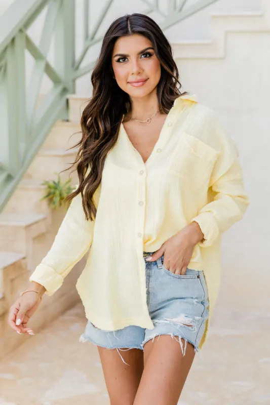 Let Me Adore You Yellow Button Front Gauze Blouse FINAL SALE sold by Pink Lily