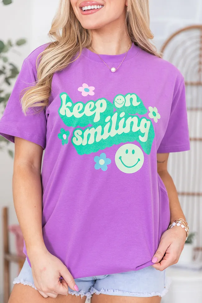 Keep On Smiling Purple Oversized Graphic Tee sold by Pink Lily product image thumbnail 3