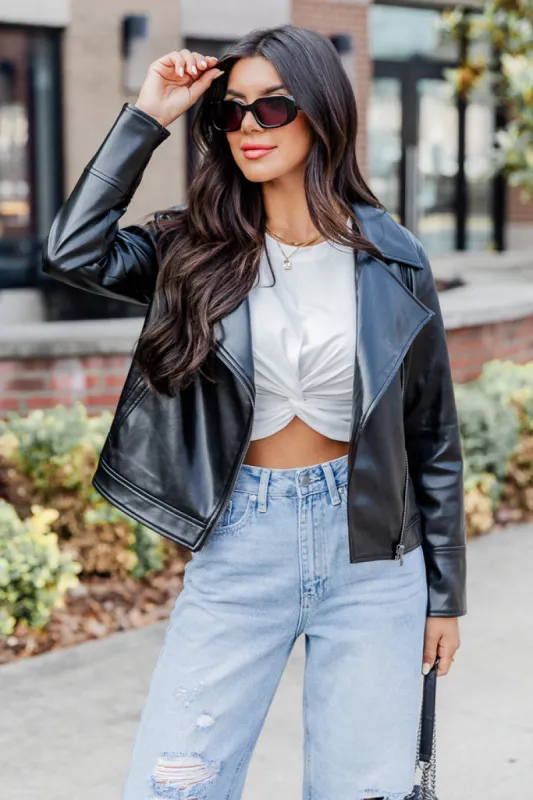 Something To See Black Faux Leather Moto Jacket FINAL SALE sold by Pink Lily