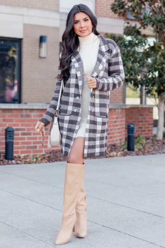 Time Rolls By Brown Plaid Cardigan Coat FINAL SALE sold by Pink Lily