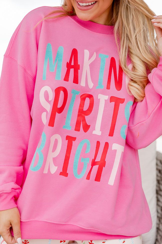 Making Spirits Bright Pink Oversized Graphic Sweatshirt sold by Pink Lily product image thumbnail 3