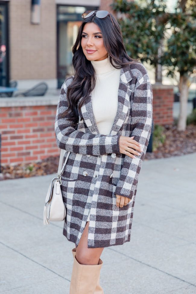 Time Rolls By Brown Plaid Cardigan Coat sold by Pink Lily product image thumbnail 2