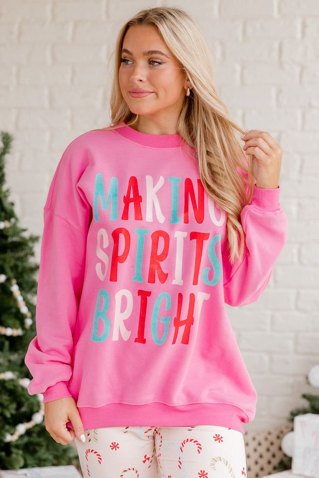 Making Spirits Bright Pink Oversized Graphic Sweatshirt sold by Pink Lily product image thumbnail 5