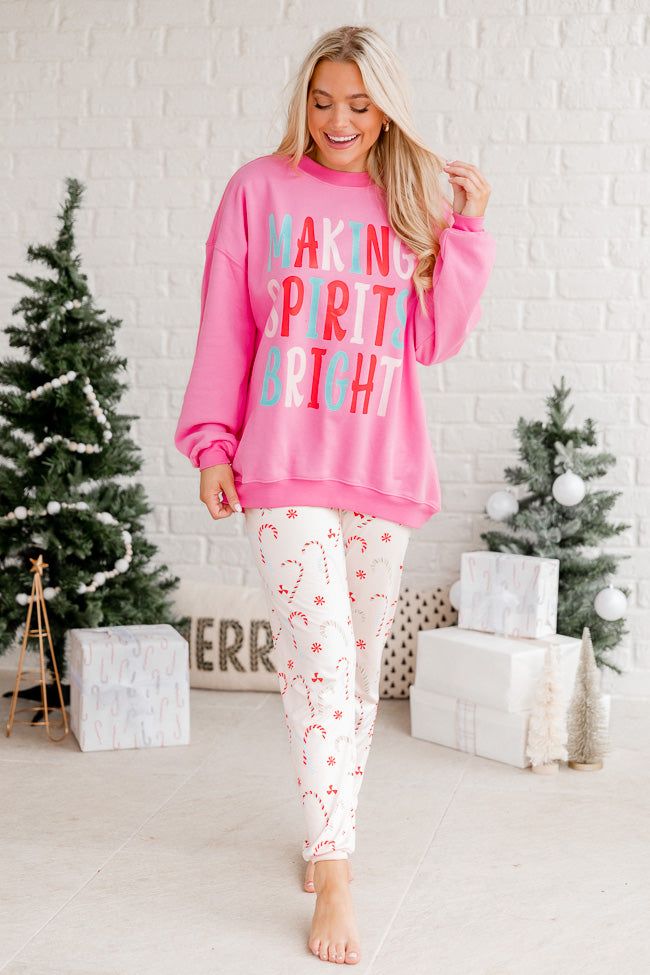 Making Spirits Bright Pink Oversized Graphic Sweatshirt sold by Pink Lily product image thumbnail 2