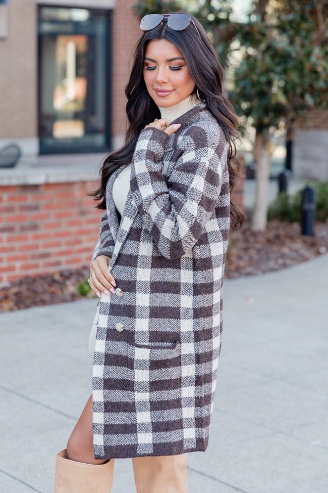 Time Rolls By Brown Plaid Cardigan Coat sold by Pink Lily product image thumbnail 4
