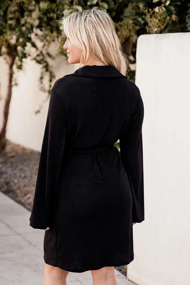 It's Your Move Black Collared Long Sleeve Belted Wrap Dress FINAL SALE sold by Pink Lily product image thumbnail 5