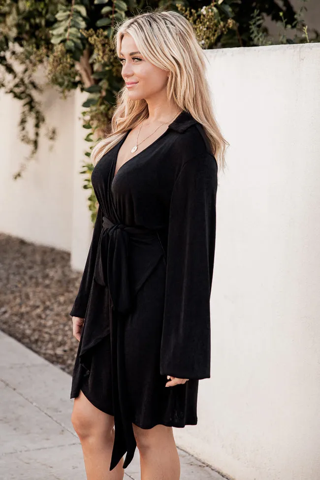 It's Your Move Black Collared Long Sleeve Belted Wrap Dress FINAL SALE sold by Pink Lily product image thumbnail 4