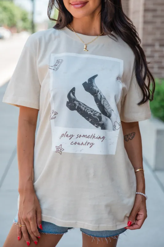 Play Something Country Ivory Oversized Graphic Tee sold by Pink Lily
