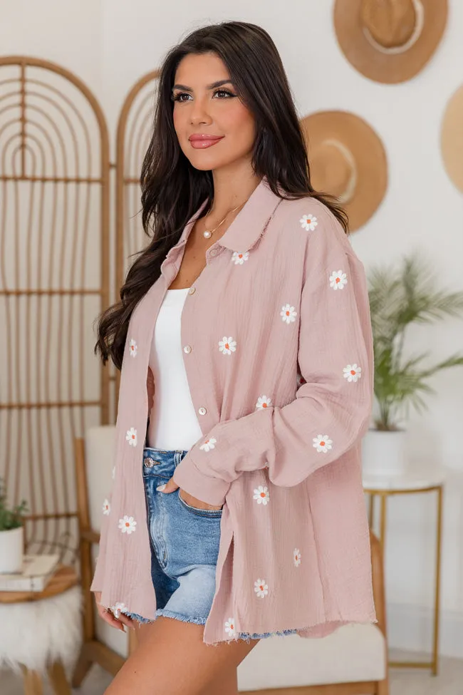 Something Great Tan Floral Applique Button Front Gauze Blouse FINAL SALE sold by Pink Lily product image thumbnail 3