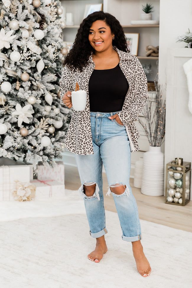 Feeling Wild Beige Leopard Print Corduroy Shacket FINAL SALE sold by Pink Lily product image thumbnail 2
