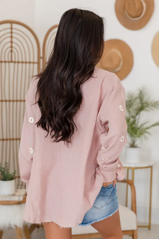 Something Great Tan Floral Applique Button Front Gauze Blouse FINAL SALE sold by Pink Lily product image thumbnail 4