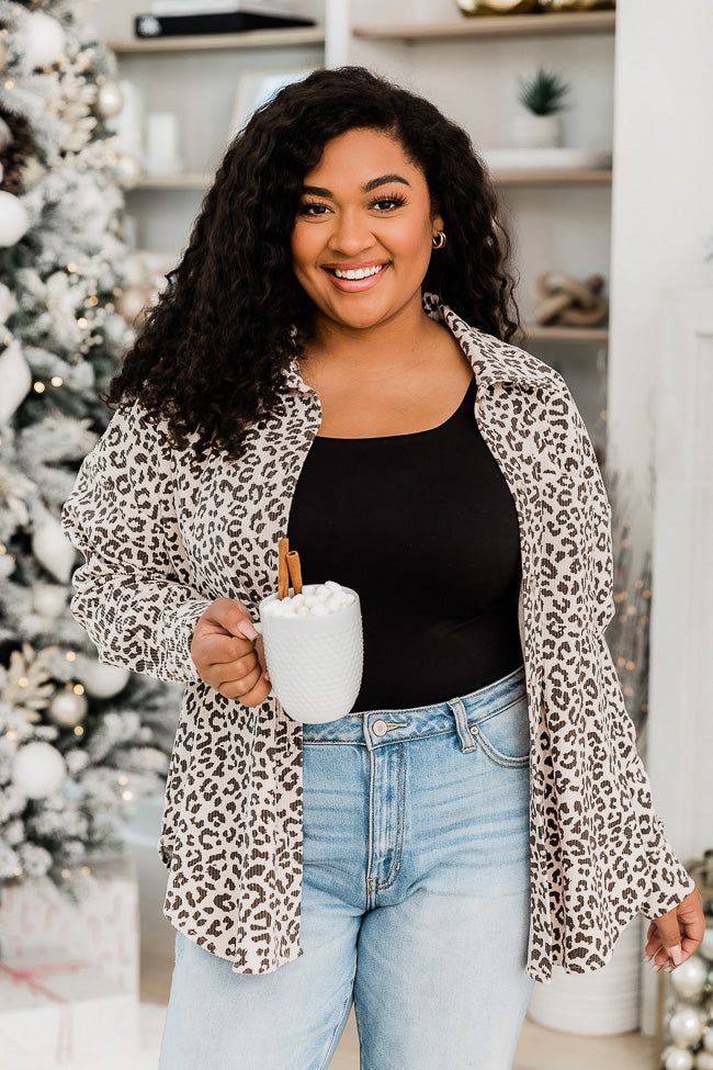 Feeling Wild Beige Leopard Print Corduroy Shacket FINAL SALE sold by Pink Lily