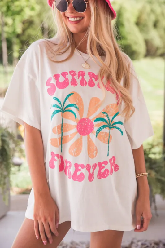 Summer Forever Hyfve White Oversized Graphic Tee sold by Pink Lily