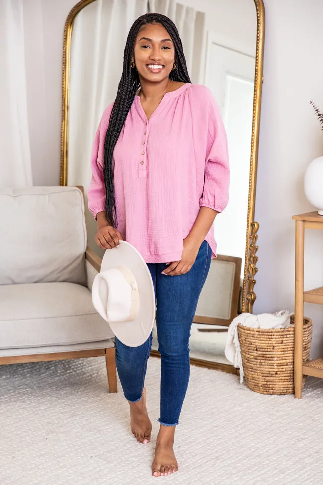 Capture A Memory Mauve Henley Gauze Blouse FINAL SALE sold by Pink Lily product image thumbnail 5