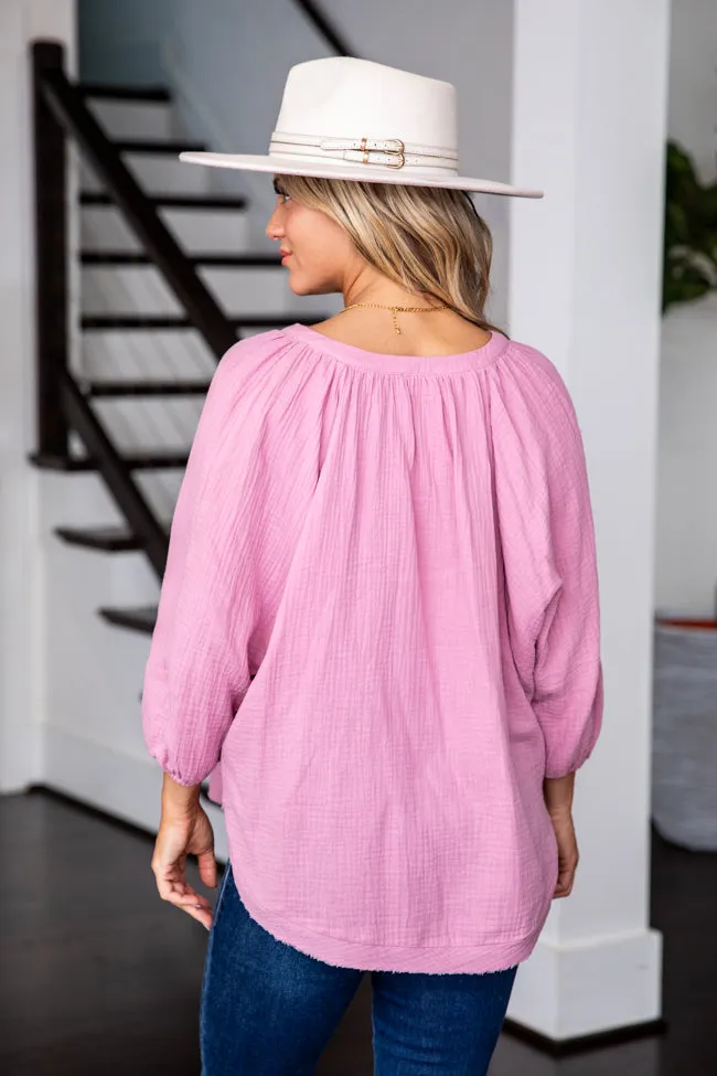 Capture A Memory Mauve Henley Gauze Blouse FINAL SALE sold by Pink Lily product image thumbnail 3