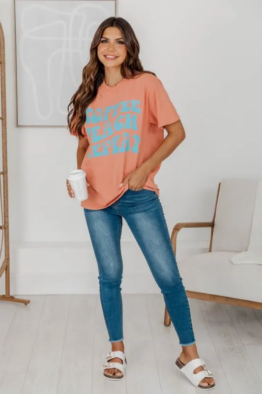 Coffee Teach Repeat Graphic Terracotta Tee sold by Pink Lily
