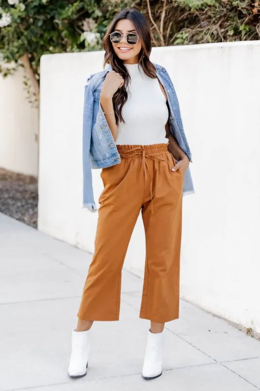 Vineyard Date Rust Cropped Drawstring Pants FINAL SALE sold by Pink Lily