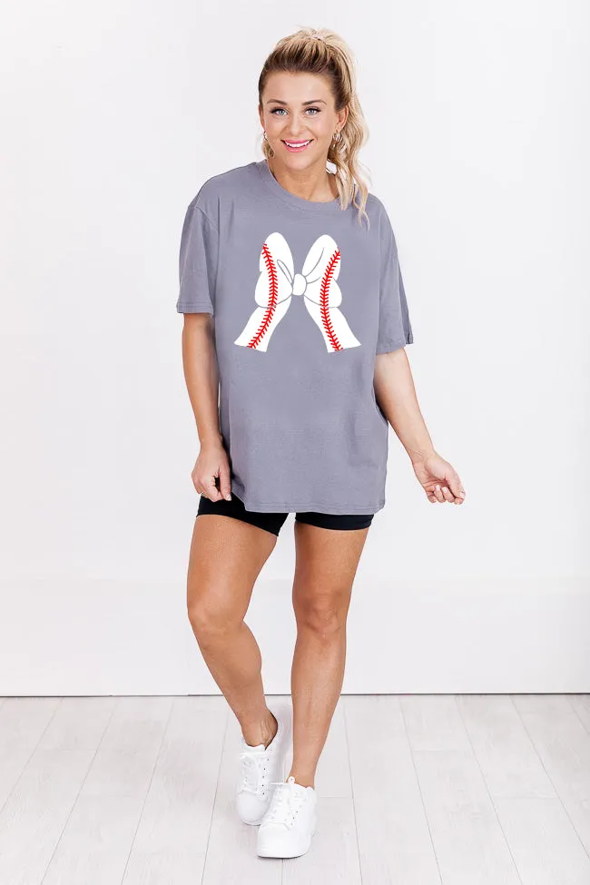 Baseball Bow Grey Oversized Graphic Tee sold by Pink Lily product image thumbnail 2