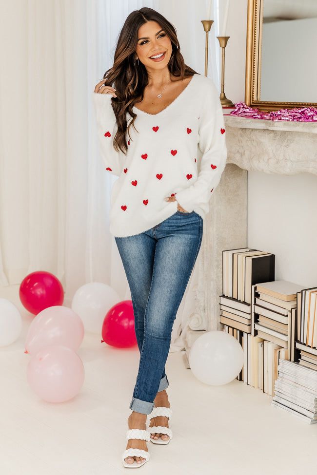Distant Thoughts Ivory V-Neck Heart Sweater FINAL SALE sold by Pink Lily product image thumbnail 5