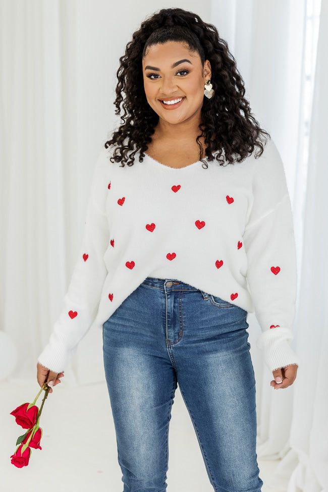 Distant Thoughts Ivory V-Neck Heart Sweater FINAL SALE sold by Pink Lily