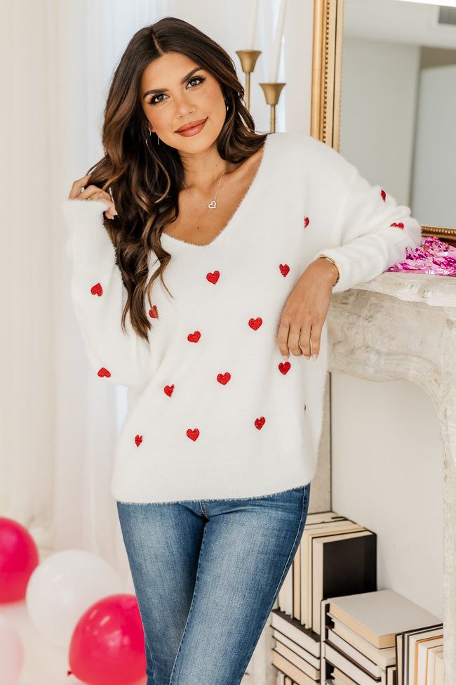 Distant Thoughts Ivory V-Neck Heart Sweater FINAL SALE sold by Pink Lily product image thumbnail 6