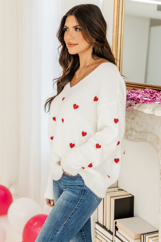 Distant Thoughts Ivory V-Neck Heart Sweater FINAL SALE sold by Pink Lily product image thumbnail 7