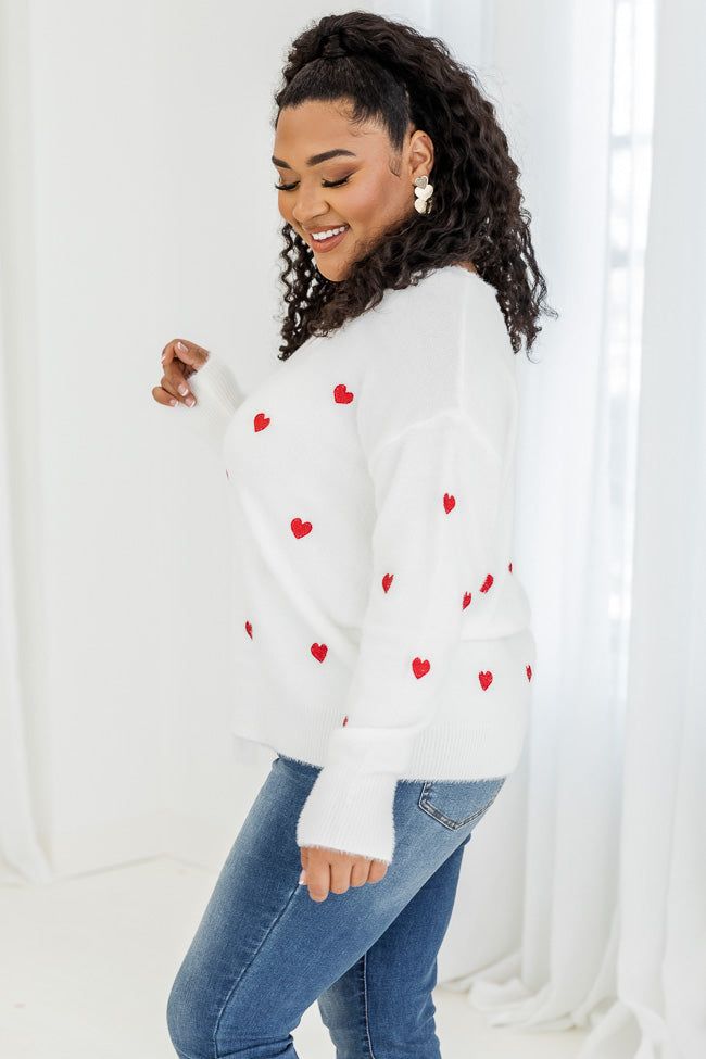 Distant Thoughts Ivory V-Neck Heart Sweater FINAL SALE sold by Pink Lily product image thumbnail 3