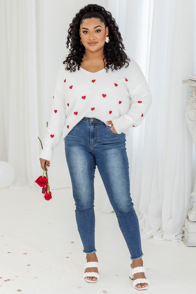 Distant Thoughts Ivory V-Neck Heart Sweater FINAL SALE sold by Pink Lily product image thumbnail 2