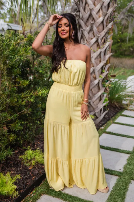 Sunny Side Of Life Yellow Strapless Jumpsuit FINAL SALE sold by Pink Lily