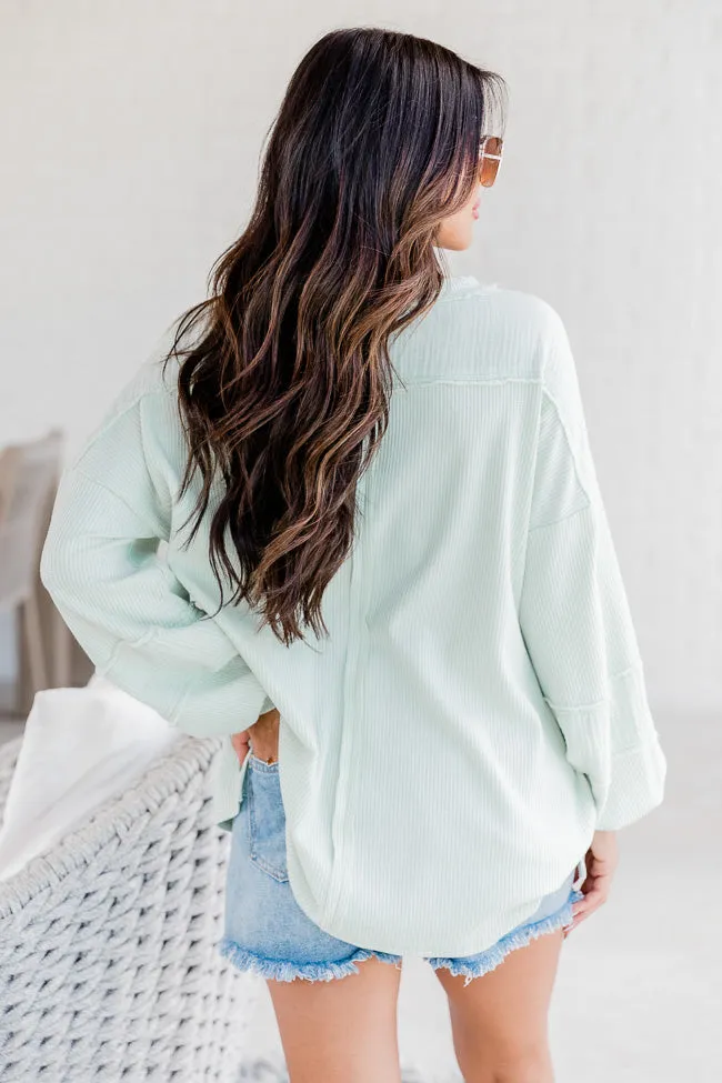 Never Leaving Sage Waffle Top With Gauze Trim FINAL SALE sold by Pink Lily product image thumbnail 5