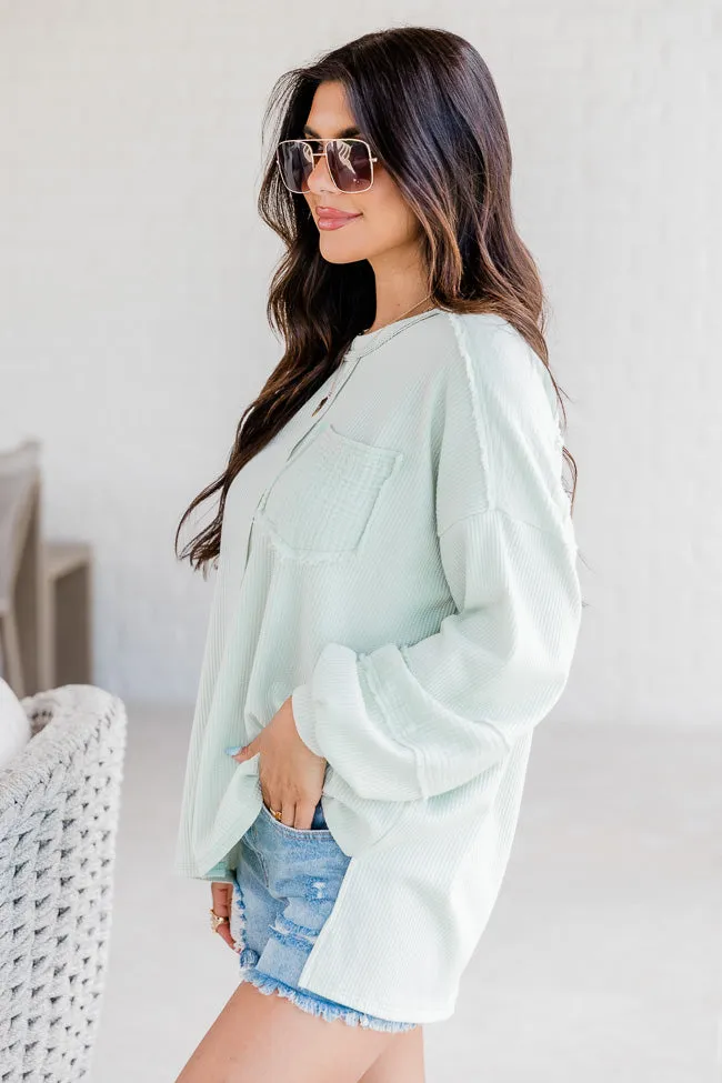 Never Leaving Sage Waffle Top With Gauze Trim FINAL SALE sold by Pink Lily product image thumbnail 4