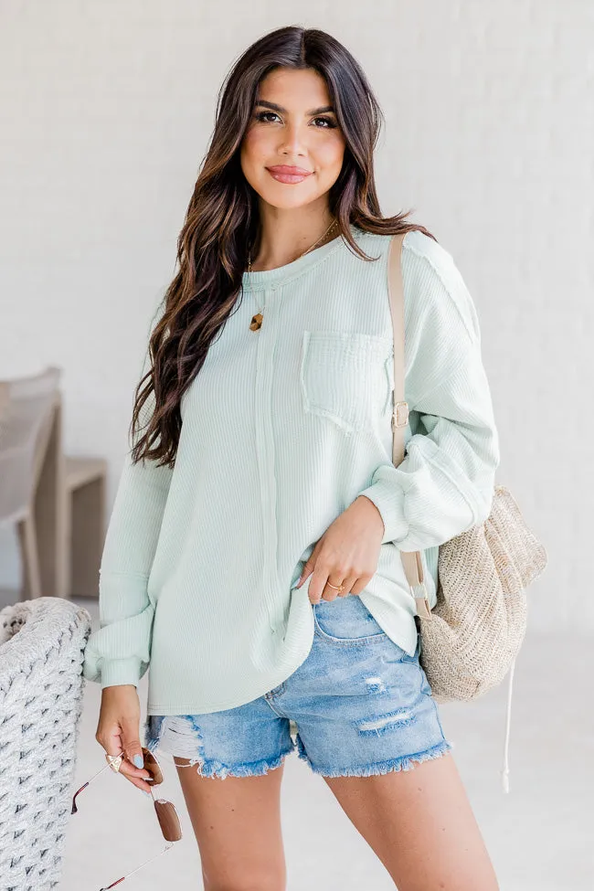 Never Leaving Sage Waffle Top With Gauze Trim FINAL SALE sold by Pink Lily product image thumbnail 2