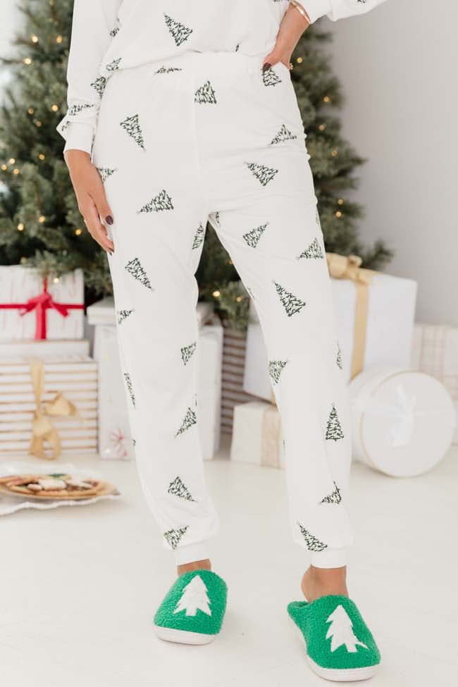 Merry All The Way Cream Christmas Tree Print Pajama Pants FINAL SALE sold by Pink Lily