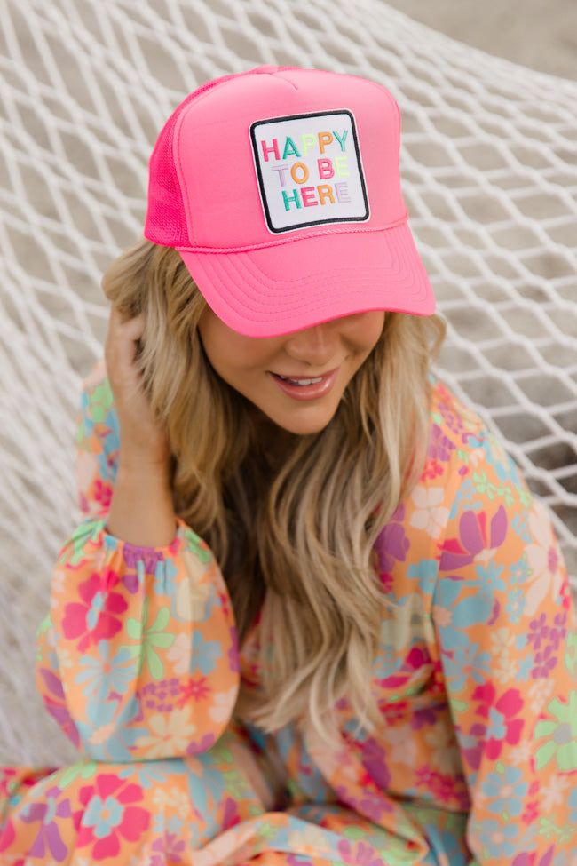 Happy To Be Here Hot Pink Trucker Hat sold by Pink Lily product image thumbnail 2