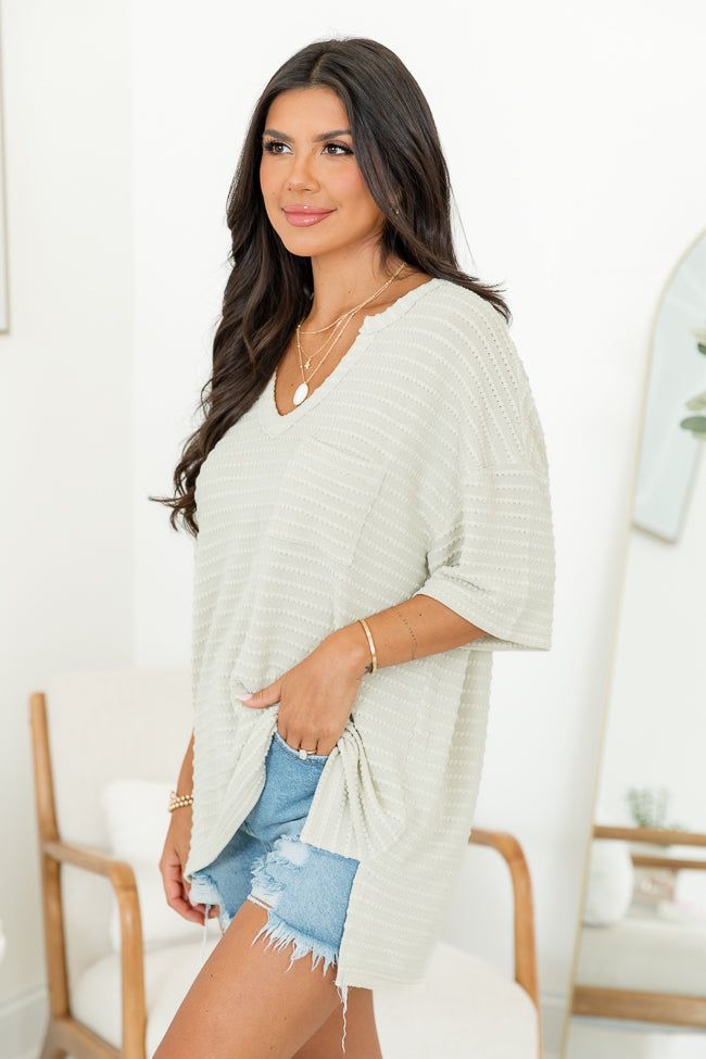 Up For It Sage Oversized Textured V-Neck Top sold by Pink Lily product image thumbnail 4