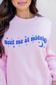 Meet me at Midnight Light Pink Oversized Graphic Sweatshirt sold by Pink Lily