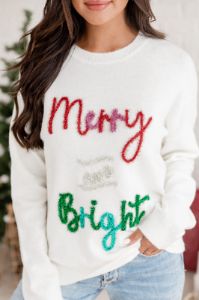 Merry And Bright Tinsel Cream Sweater sold by Pink Lily