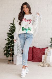 Merry And Bright Tinsel Cream Sweater sold by Pink Lily