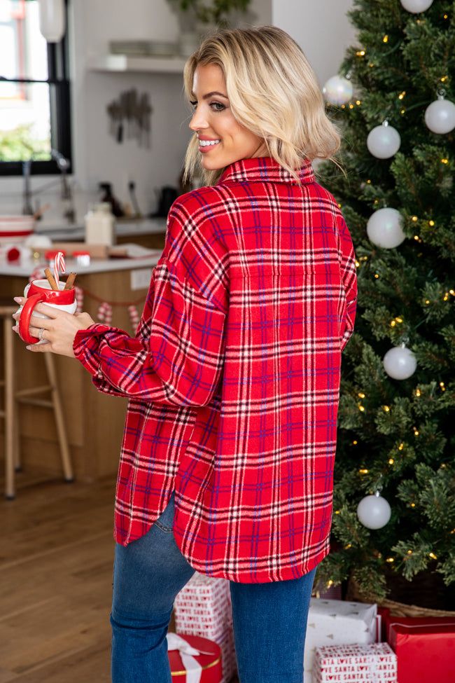 Chic Edge Red Plaid Flannel Shacket FINAL SALE sold by Pink Lily product image thumbnail 4